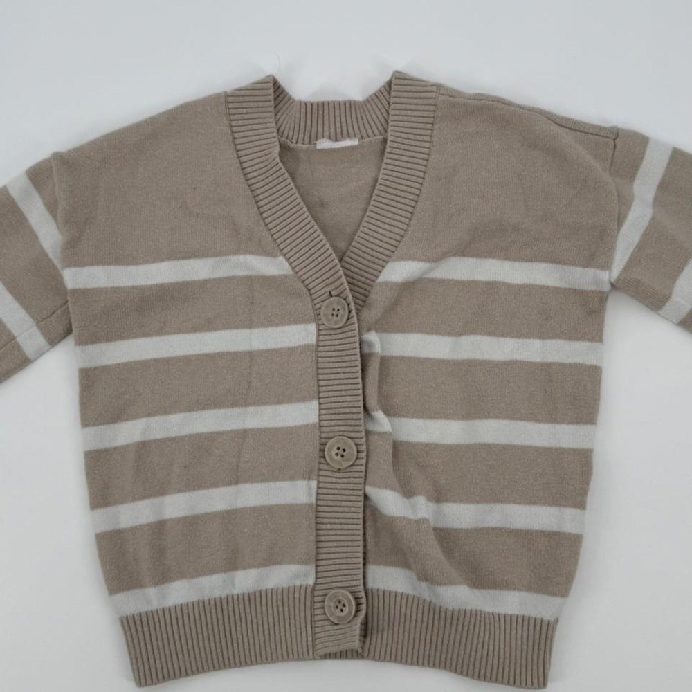Abercrombie Kids Tan White Striped Fleece Cardigan Sweater V-Neck Size 7/8